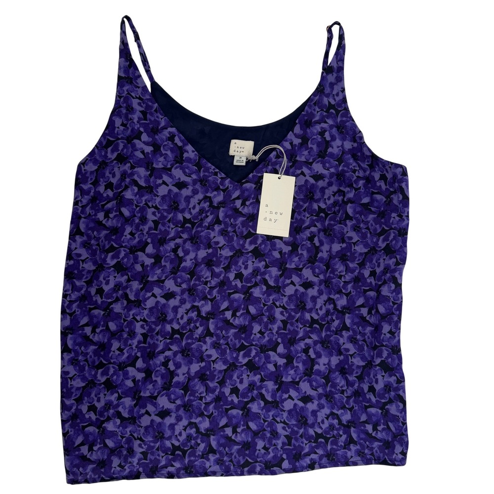 A New Day Purple Floral V-Neck Camisole Tank Top Womens Size Medium NEW